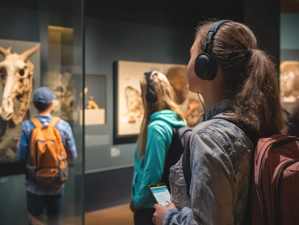 visitatori che ascoltano audioguide in tutte le lingue